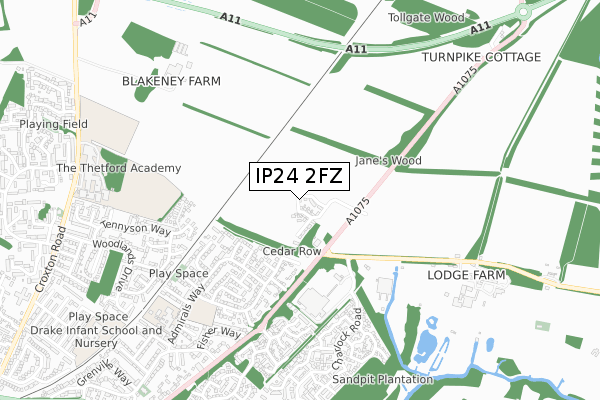 IP24 2FZ map - small scale - OS Open Zoomstack (Ordnance Survey)