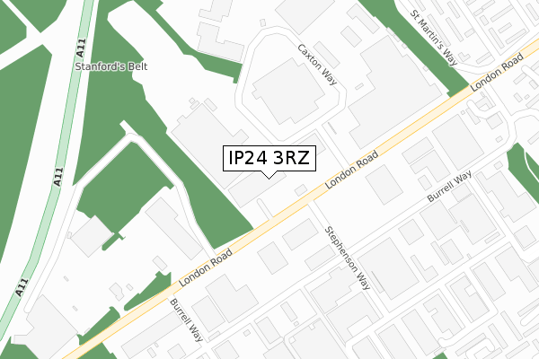 IP24 3RZ map - large scale - OS Open Zoomstack (Ordnance Survey)