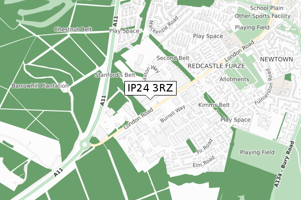 IP24 3RZ map - small scale - OS Open Zoomstack (Ordnance Survey)