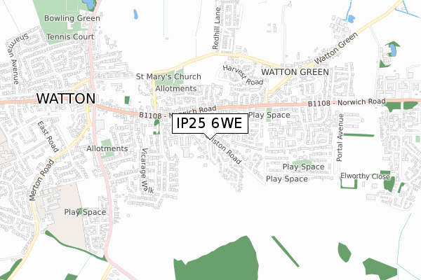 IP25 6WE map - small scale - OS Open Zoomstack (Ordnance Survey)