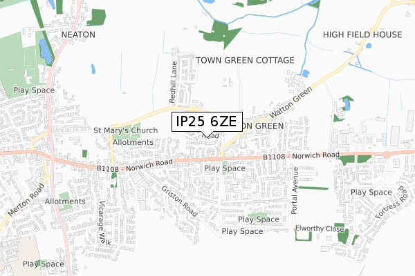 IP25 6ZE map - small scale - OS Open Zoomstack (Ordnance Survey)