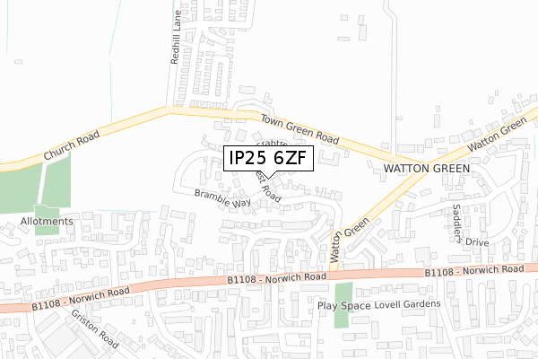 IP25 6ZF map - large scale - OS Open Zoomstack (Ordnance Survey)