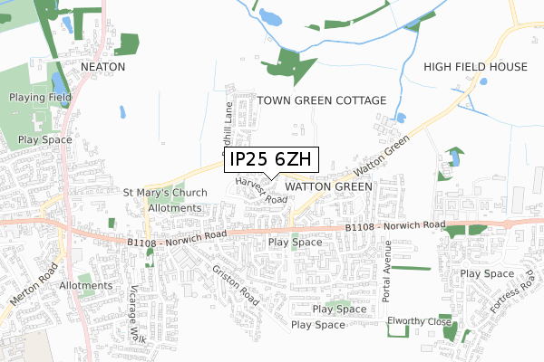 IP25 6ZH map - small scale - OS Open Zoomstack (Ordnance Survey)