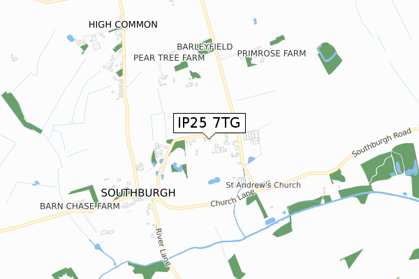 IP25 7TG map - small scale - OS Open Zoomstack (Ordnance Survey)