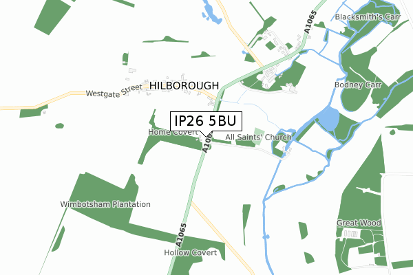 IP26 5BU map - small scale - OS Open Zoomstack (Ordnance Survey)