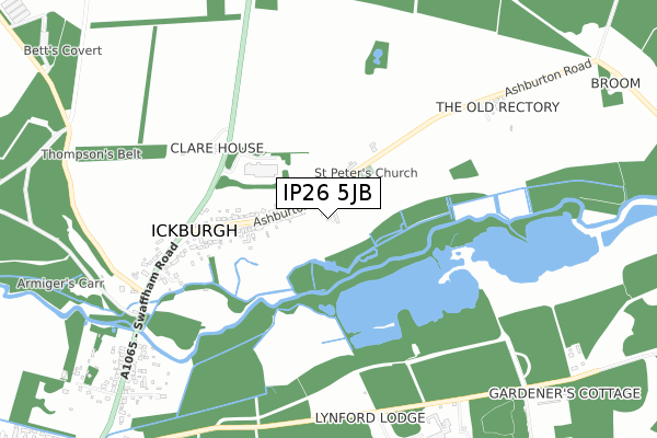 IP26 5JB map - small scale - OS Open Zoomstack (Ordnance Survey)