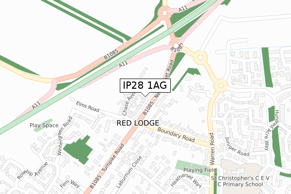 IP28 1AG map - large scale - OS Open Zoomstack (Ordnance Survey)