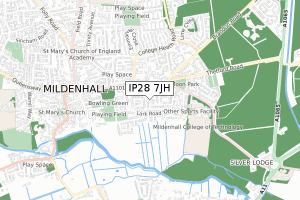 IP28 7JH map - small scale - OS Open Zoomstack (Ordnance Survey)