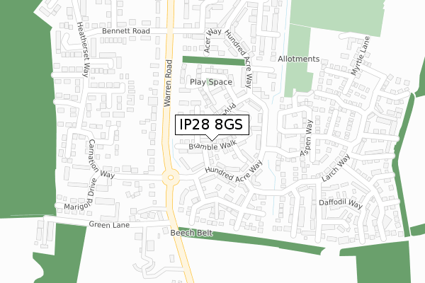 IP28 8GS map - large scale - OS Open Zoomstack (Ordnance Survey)