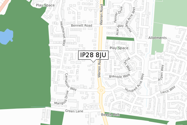 IP28 8JU map - large scale - OS Open Zoomstack (Ordnance Survey)