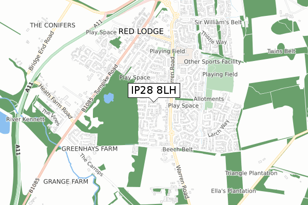 IP28 8LH map - small scale - OS Open Zoomstack (Ordnance Survey)