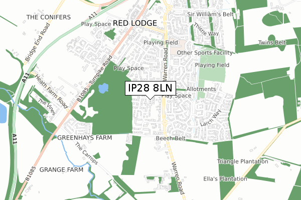 IP28 8LN map - small scale - OS Open Zoomstack (Ordnance Survey)