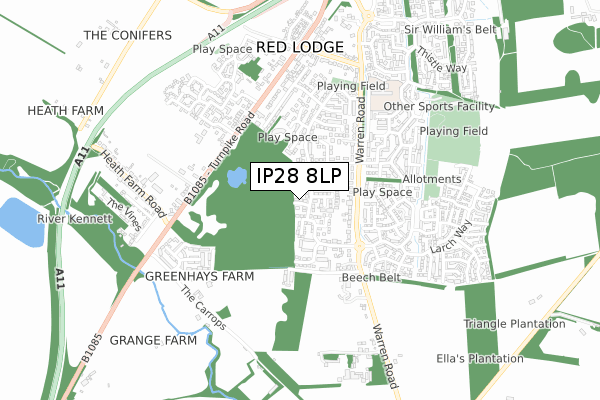 IP28 8LP map - small scale - OS Open Zoomstack (Ordnance Survey)