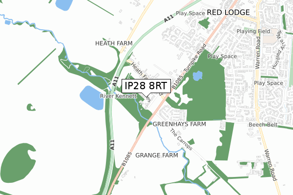 IP28 8RT map - small scale - OS Open Zoomstack (Ordnance Survey)