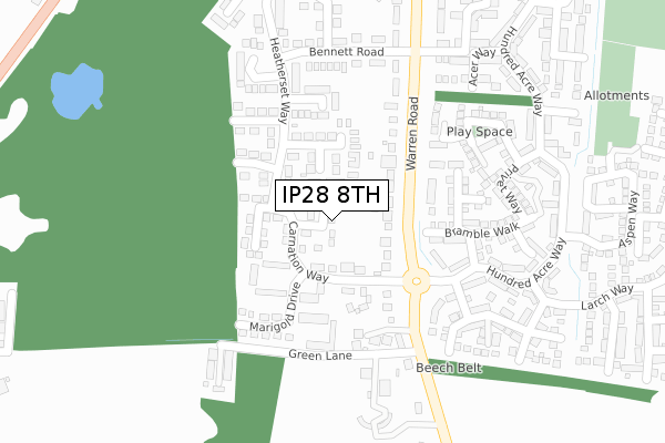 IP28 8TH map - large scale - OS Open Zoomstack (Ordnance Survey)