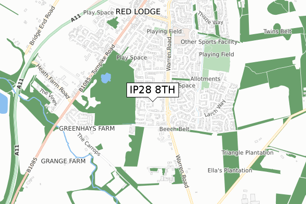 IP28 8TH map - small scale - OS Open Zoomstack (Ordnance Survey)