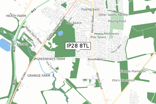 IP28 8TL map - small scale - OS Open Zoomstack (Ordnance Survey)