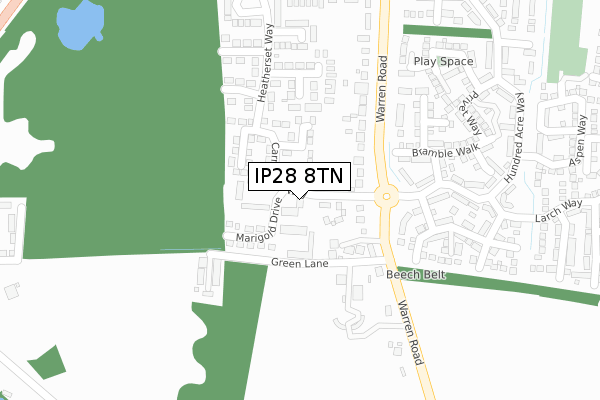 IP28 8TN map - large scale - OS Open Zoomstack (Ordnance Survey)