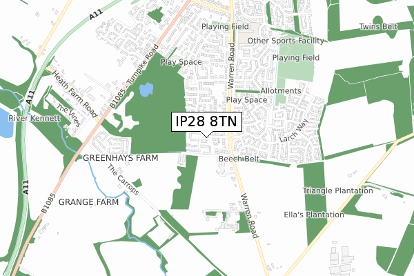 IP28 8TN map - small scale - OS Open Zoomstack (Ordnance Survey)