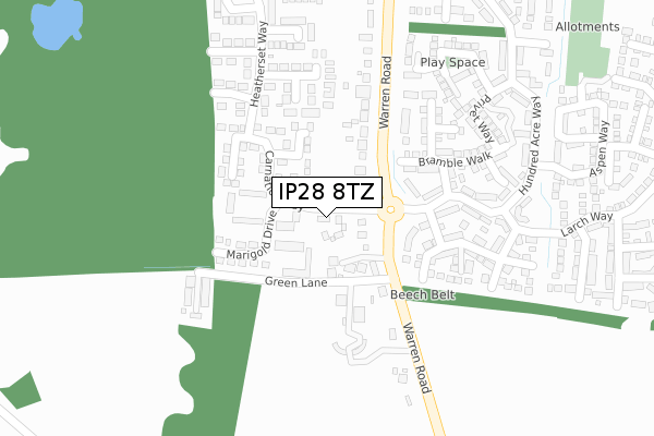 IP28 8TZ map - large scale - OS Open Zoomstack (Ordnance Survey)