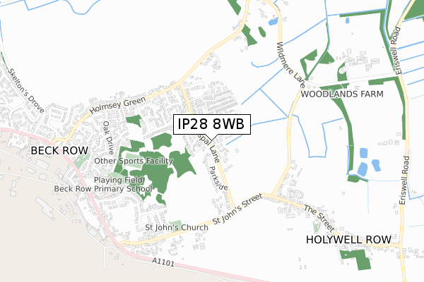 IP28 8WB map - small scale - OS Open Zoomstack (Ordnance Survey)