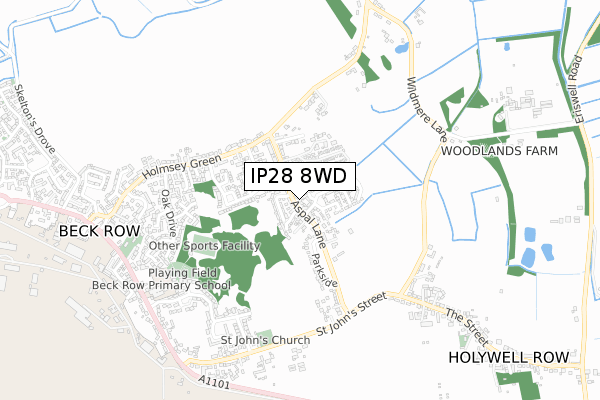 IP28 8WD map - small scale - OS Open Zoomstack (Ordnance Survey)