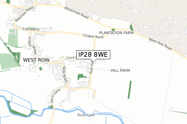 IP28 8WE map - small scale - OS Open Zoomstack (Ordnance Survey)