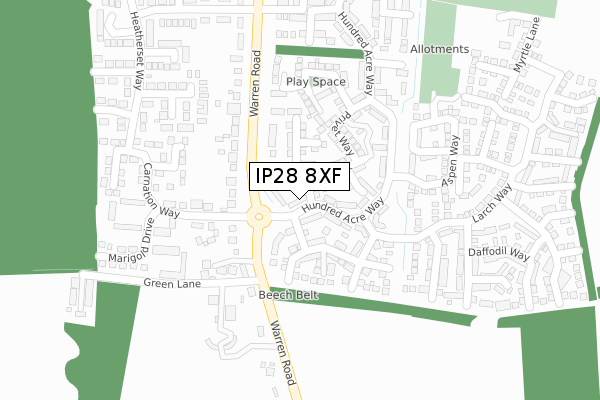 IP28 8XF map - large scale - OS Open Zoomstack (Ordnance Survey)