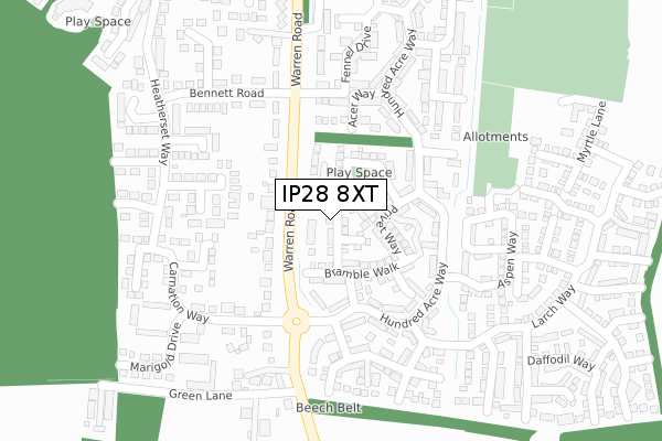 IP28 8XT map - large scale - OS Open Zoomstack (Ordnance Survey)