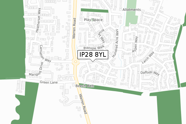 IP28 8YL map - large scale - OS Open Zoomstack (Ordnance Survey)