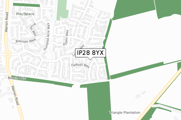 IP28 8YX map - large scale - OS Open Zoomstack (Ordnance Survey)