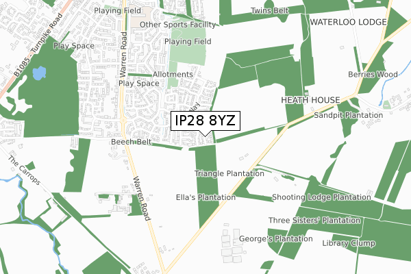 IP28 8YZ map - small scale - OS Open Zoomstack (Ordnance Survey)