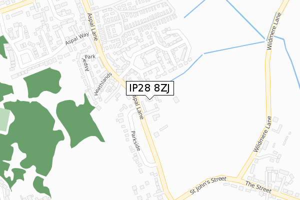 IP28 8ZJ map - large scale - OS Open Zoomstack (Ordnance Survey)