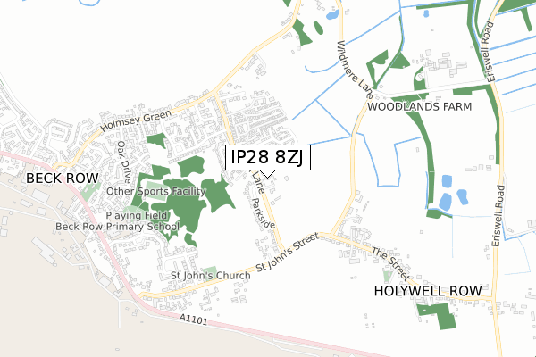 IP28 8ZJ map - small scale - OS Open Zoomstack (Ordnance Survey)