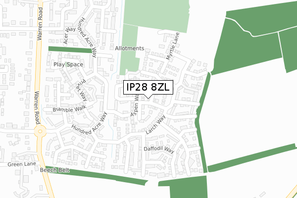 IP28 8ZL map - large scale - OS Open Zoomstack (Ordnance Survey)