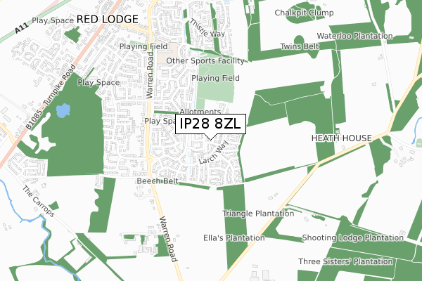 IP28 8ZL map - small scale - OS Open Zoomstack (Ordnance Survey)