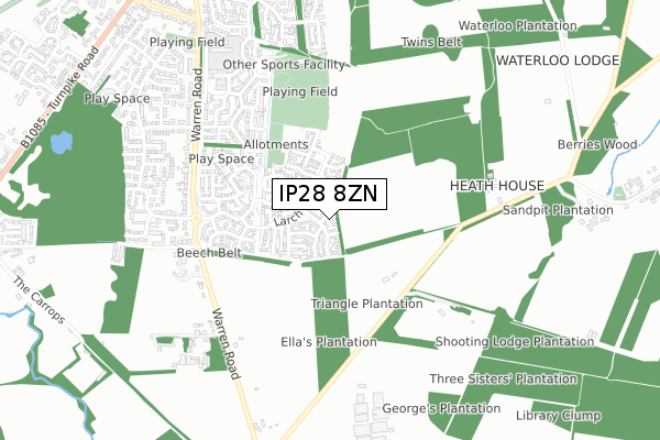 IP28 8ZN map - small scale - OS Open Zoomstack (Ordnance Survey)