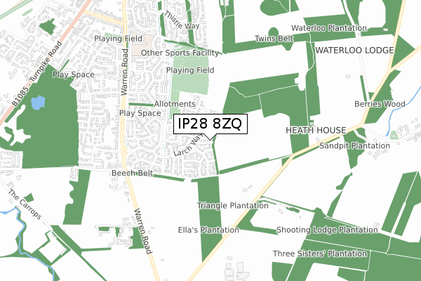 IP28 8ZQ map - small scale - OS Open Zoomstack (Ordnance Survey)