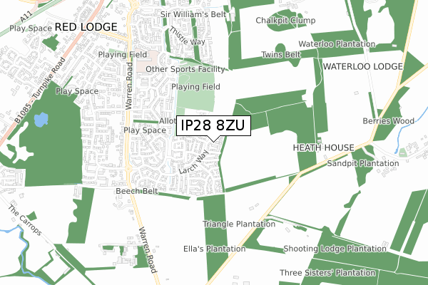 IP28 8ZU map - small scale - OS Open Zoomstack (Ordnance Survey)