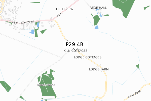 IP29 4BL map - small scale - OS Open Zoomstack (Ordnance Survey)