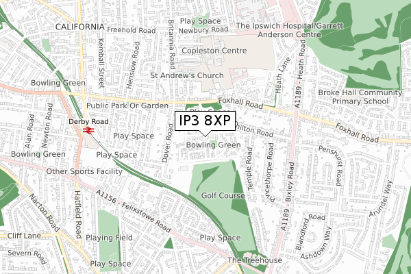 IP3 8XP map - small scale - OS Open Zoomstack (Ordnance Survey)