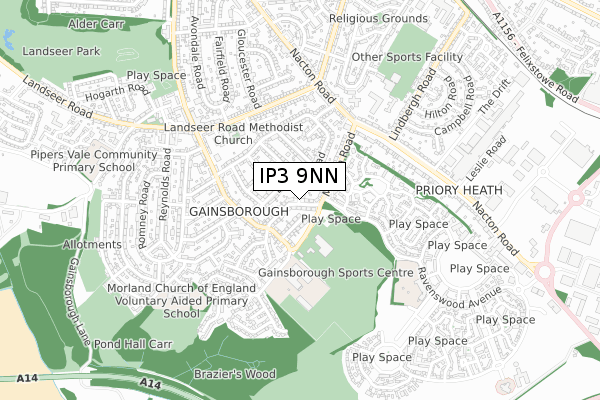 IP3 9NN map - small scale - OS Open Zoomstack (Ordnance Survey)