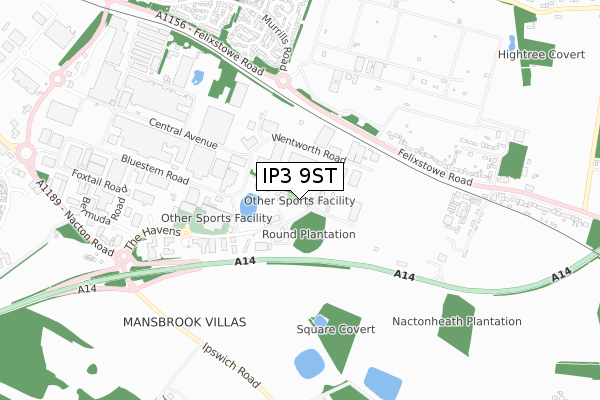 IP3 9ST map - small scale - OS Open Zoomstack (Ordnance Survey)