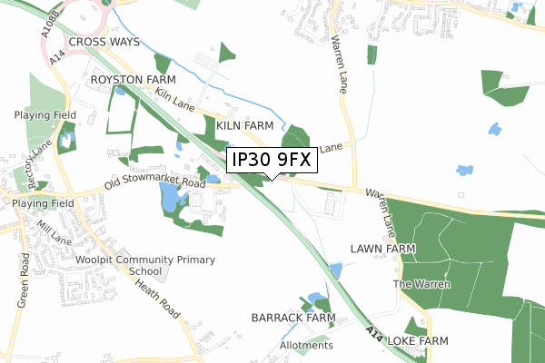 IP30 9FX map - small scale - OS Open Zoomstack (Ordnance Survey)