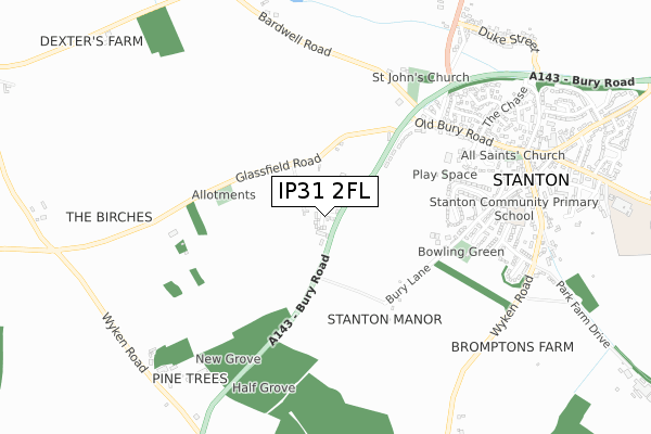 IP31 2FL map - small scale - OS Open Zoomstack (Ordnance Survey)