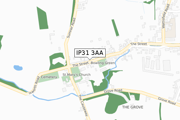 IP31 3AA map - large scale - OS Open Zoomstack (Ordnance Survey)