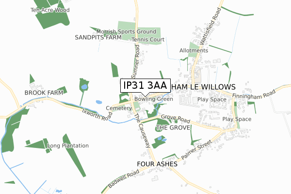 IP31 3AA map - small scale - OS Open Zoomstack (Ordnance Survey)