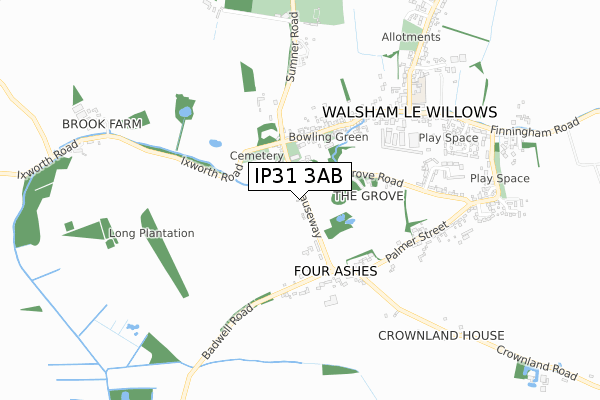 IP31 3AB map - small scale - OS Open Zoomstack (Ordnance Survey)