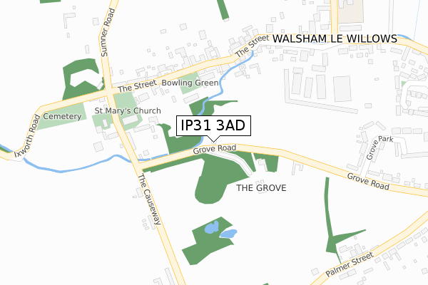 IP31 3AD map - large scale - OS Open Zoomstack (Ordnance Survey)