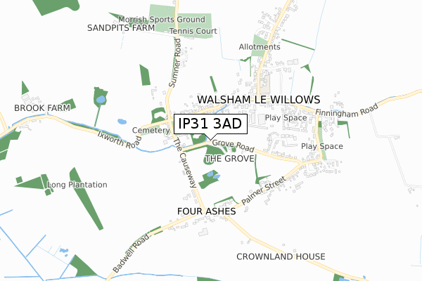 IP31 3AD map - small scale - OS Open Zoomstack (Ordnance Survey)